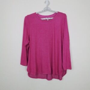 PerSe Pink Slub Knit Long Sleeve Sweater‎ 3X Viscose Blend Lightweight Stretch
